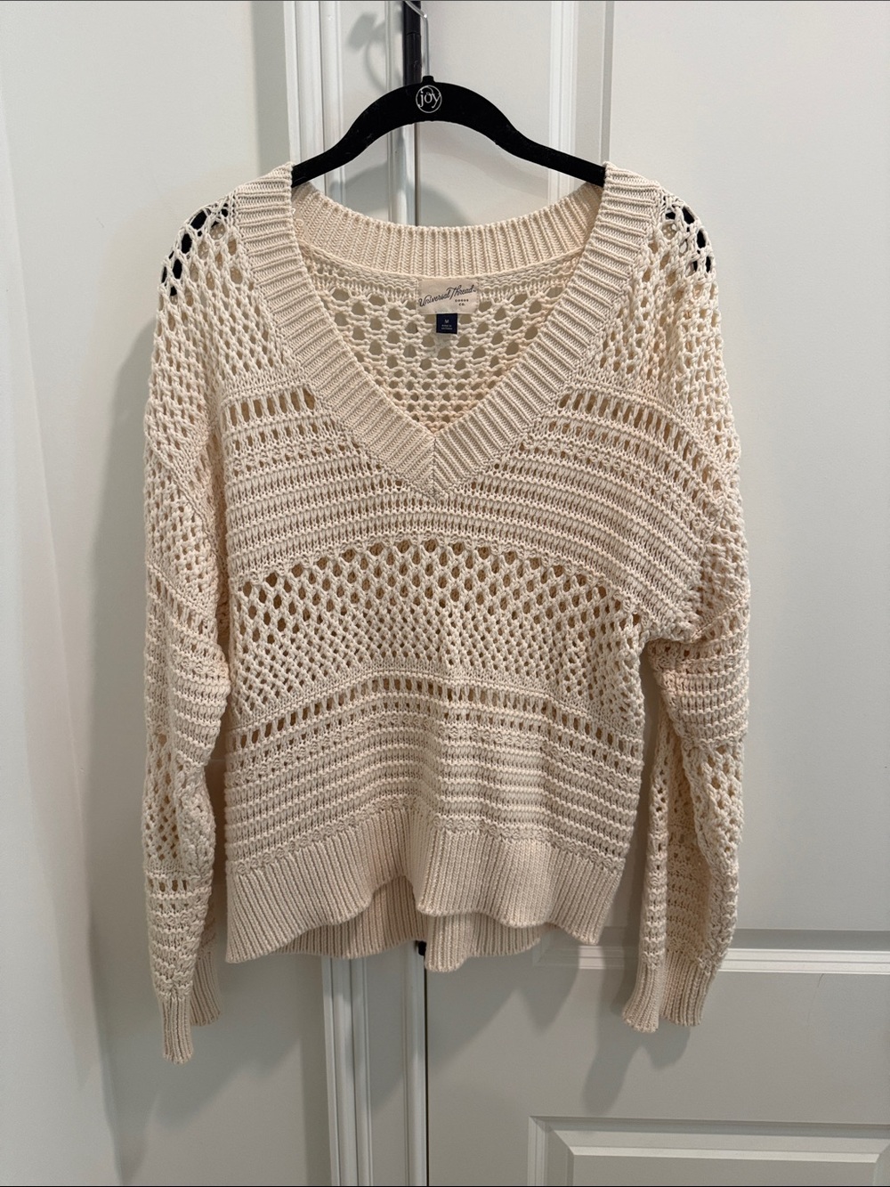 Universal Thread Cream Crocheted V-Neck Pullover Sweater
